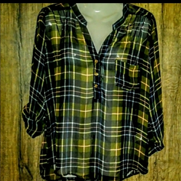 Papermoon Top Size M Sheer Plaid Sheer NWOT - Picture 2 of 10